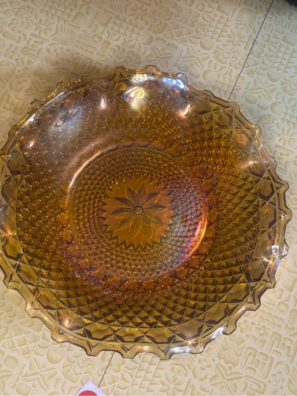 Vintage Amber Iridescent Glass Serving Bowl - Home Art